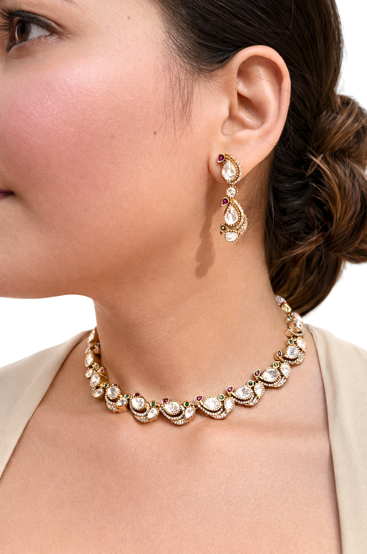 Textured Peacock Polki Gold Necklace