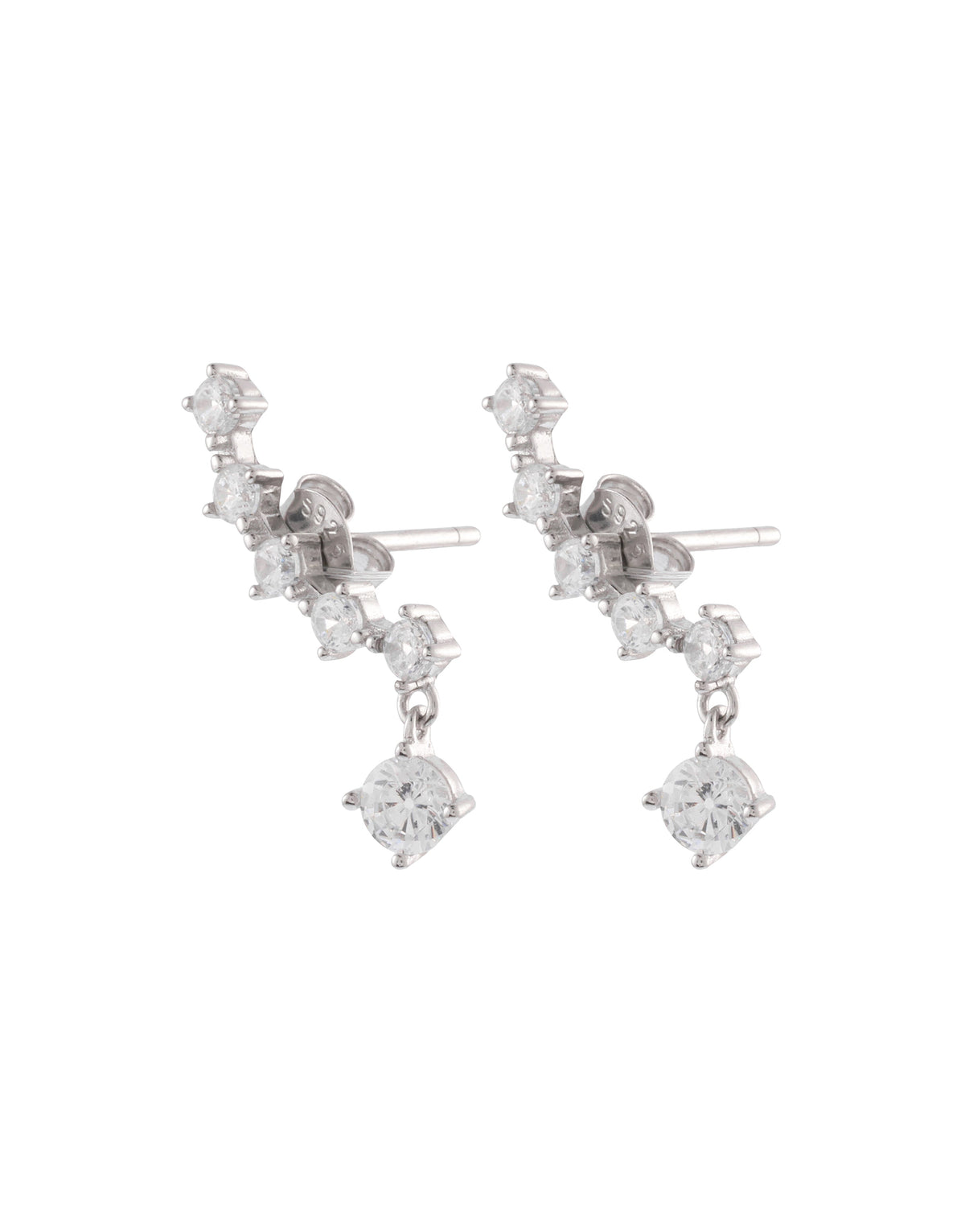 curved crystal drop earrings sterling silver design