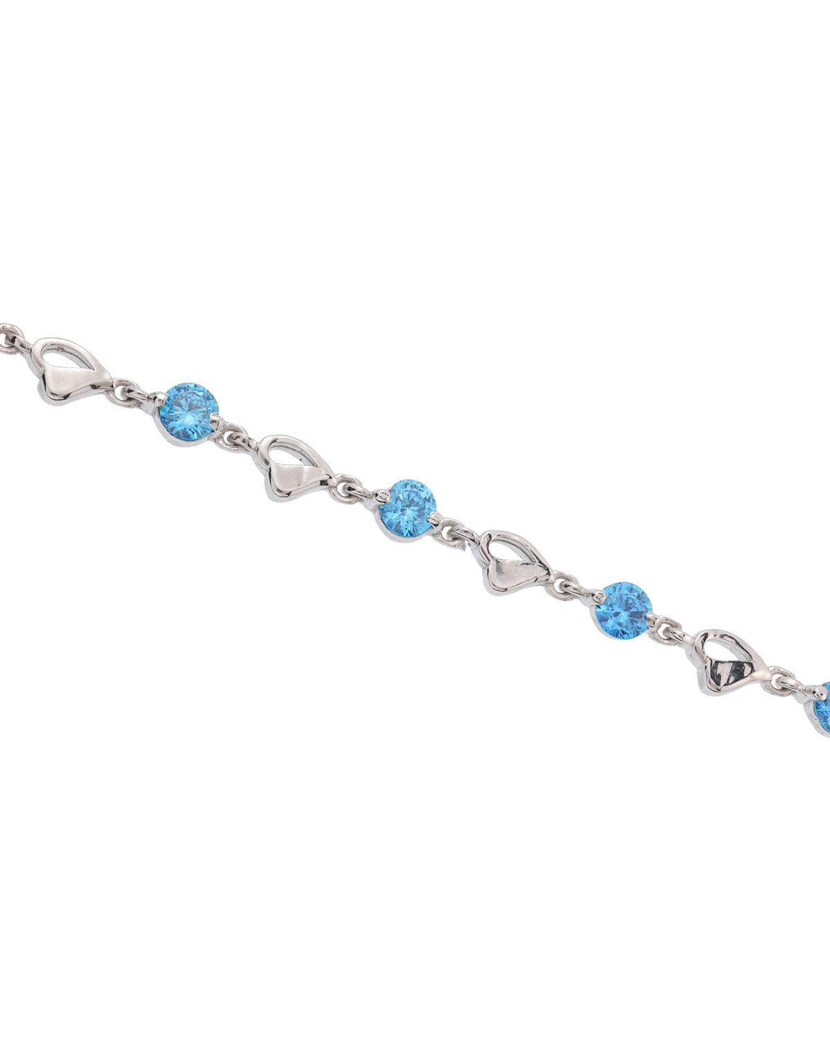 Elegant Silver Heart & Blue CZ Bracelet