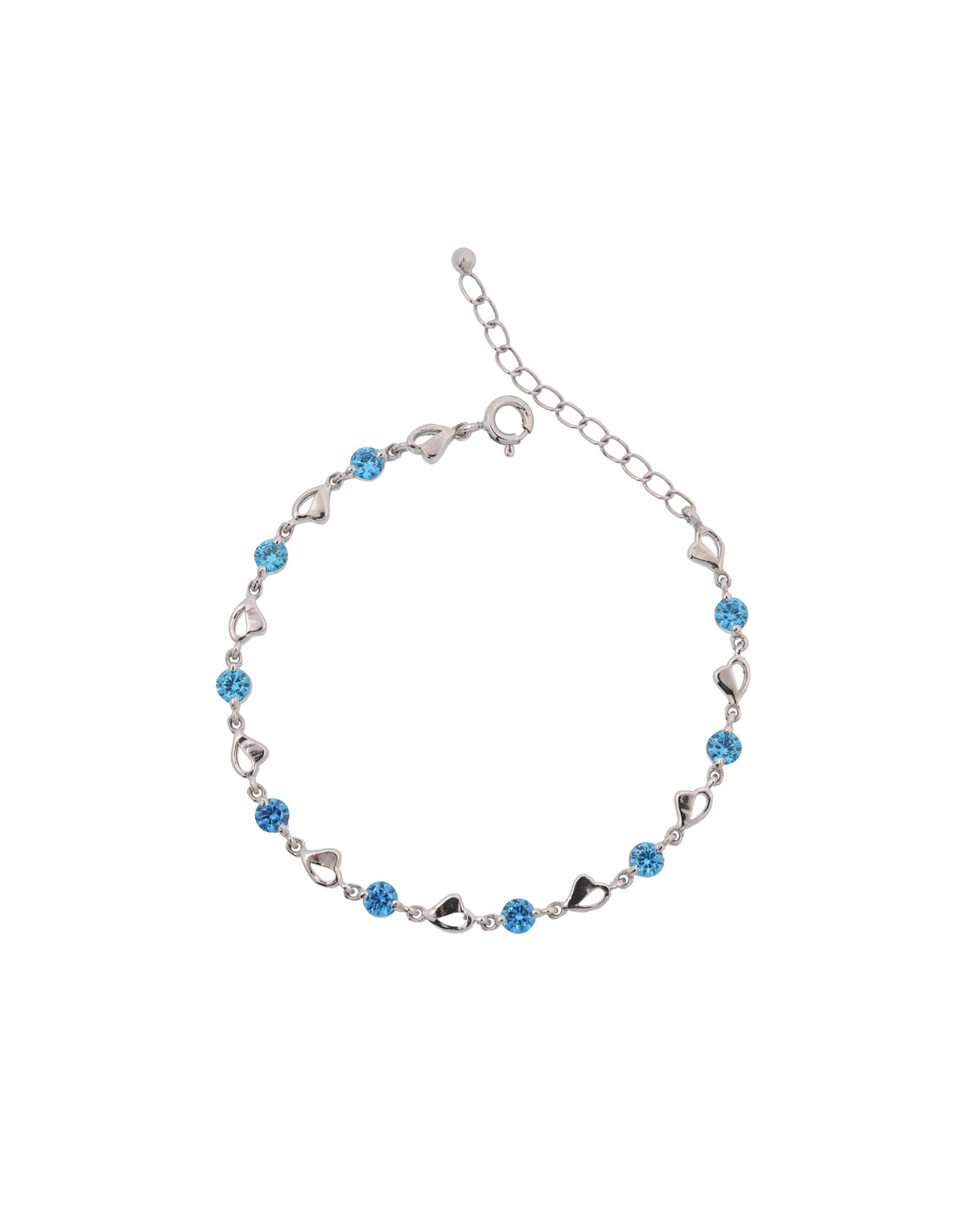 Elegant Silver Heart & Blue CZ Bracelet