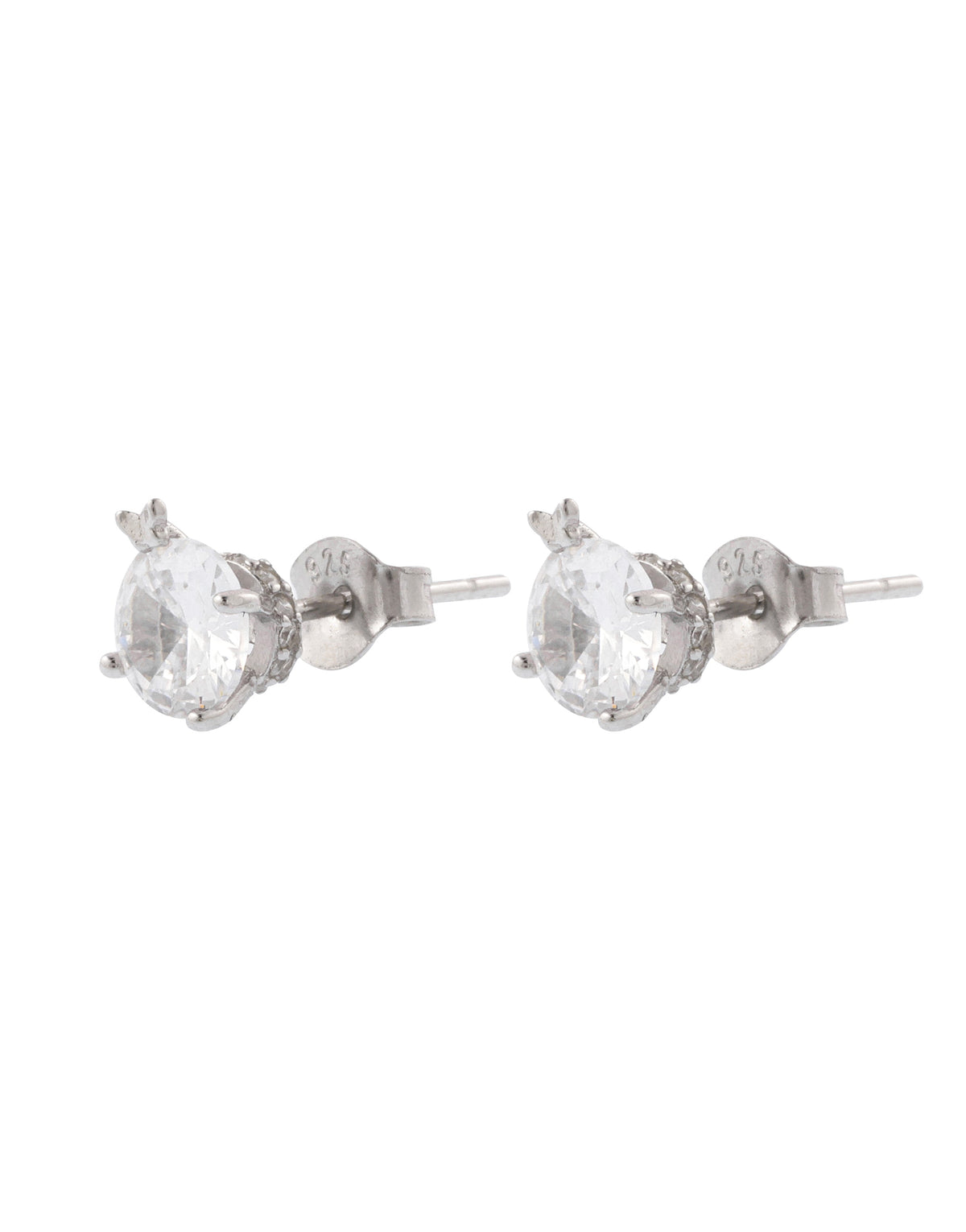 elegant white solitaire sterling silver stud earrings