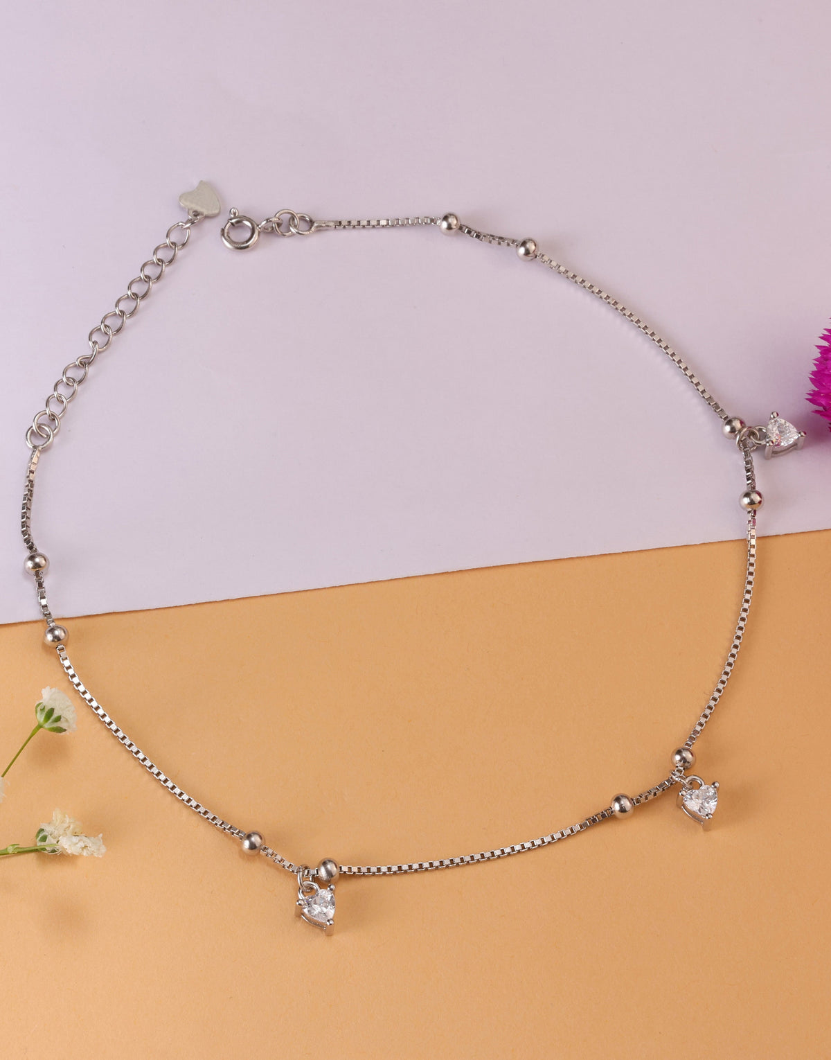 elegant heart charm sterling silver anklet for daily wear