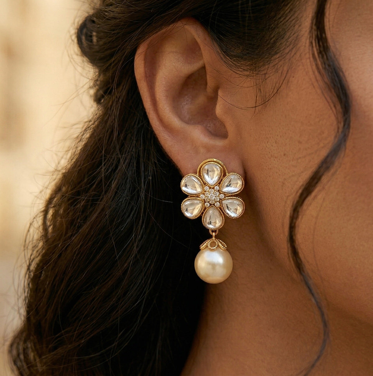 Gul Polki Flower Pearl Drops