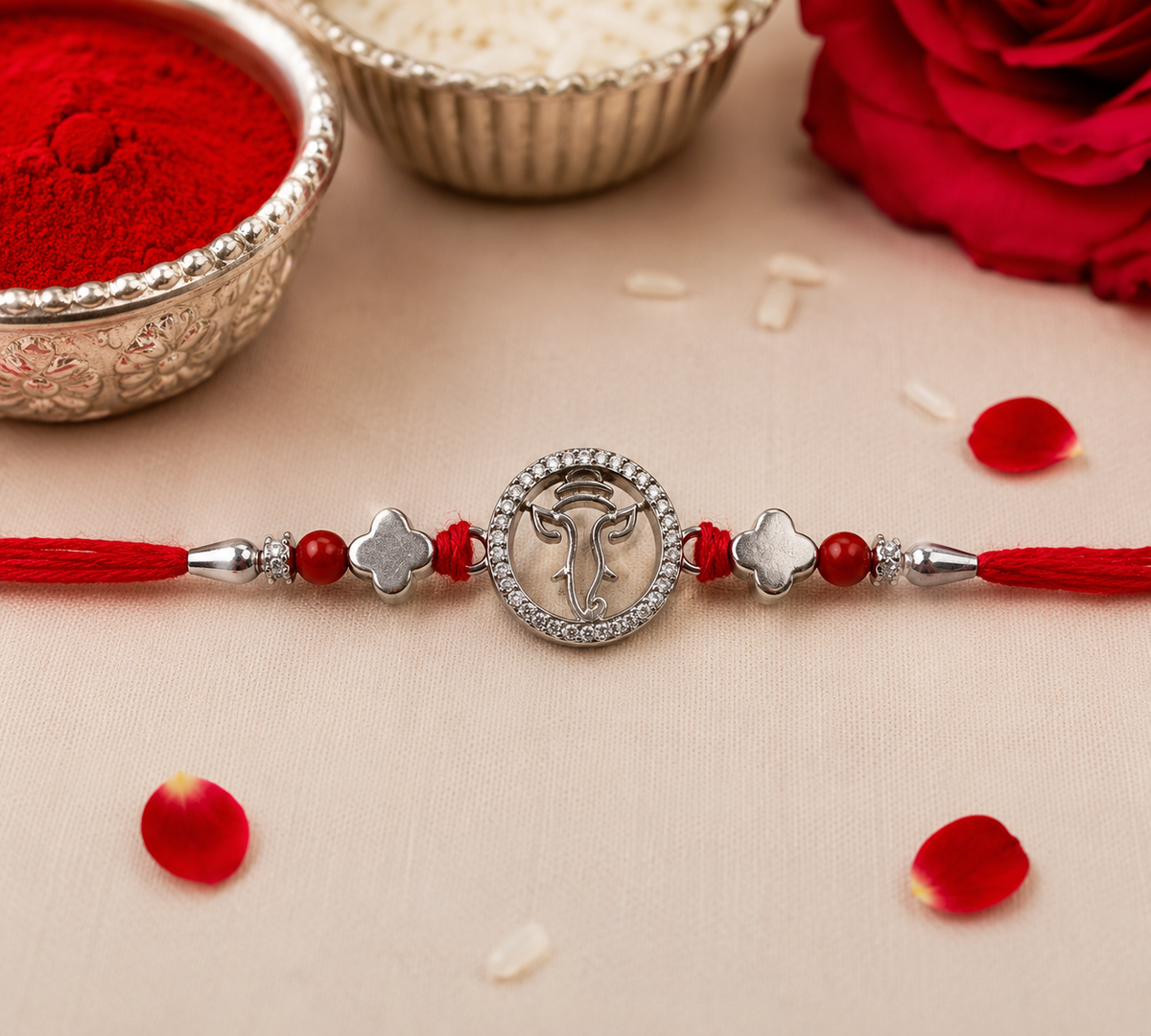 925 Silver Lord Ganesha Rakhi, Red Thread | House of Diana