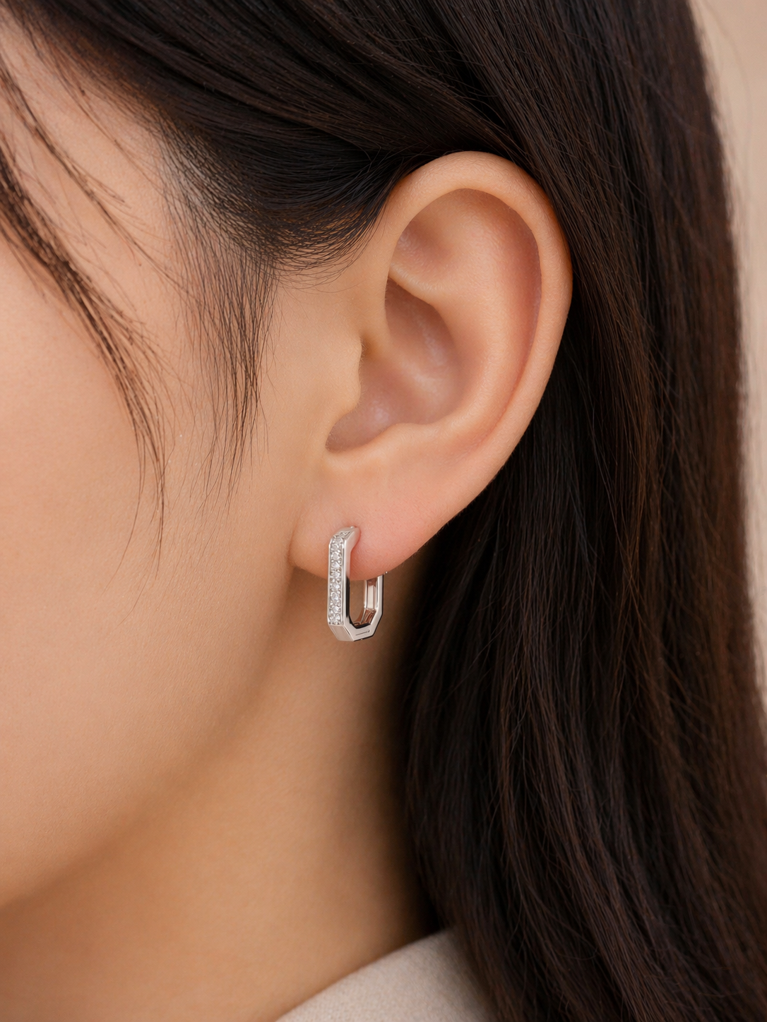 Elegant Geometric Cubic Zirconia Square Hoops - 925 Silver