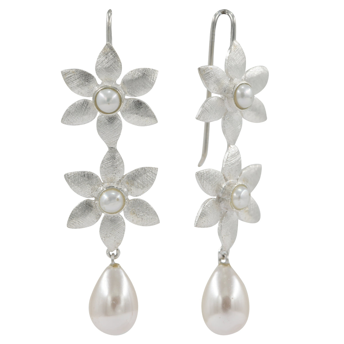925 Sterling Silver Pearl Drop Earrings Flower Design for Women & Girls