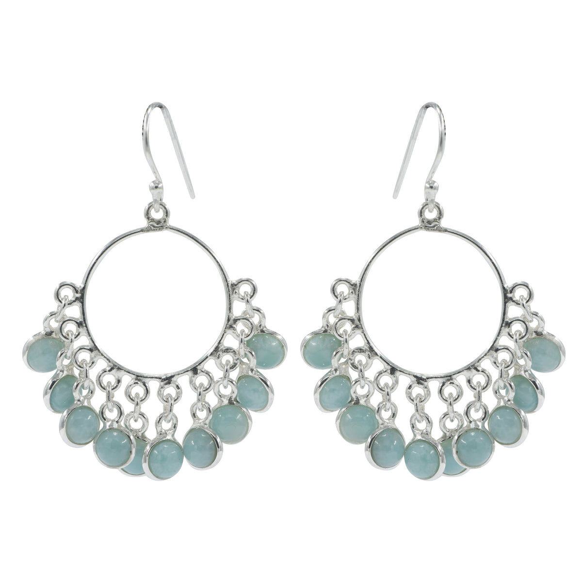 925 Sterling Silver Larimar Drop Earrings Blue Gemstone Floral Dangle Jewelry