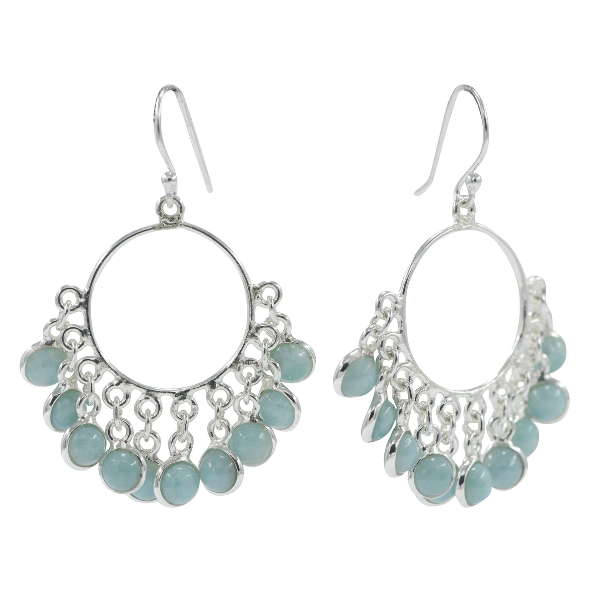 925 Sterling Silver Larimar Drop Earrings Blue Gemstone Floral Dangle Jewelry