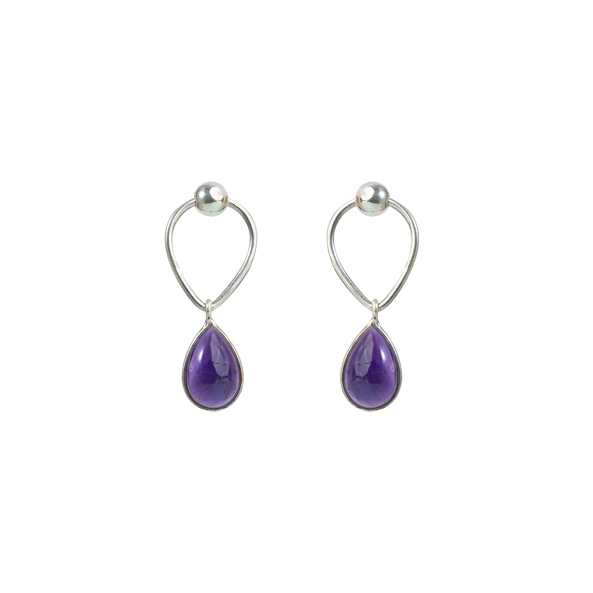 925 Elegant Sterling Silver Earrings with Teardrop Amethyst Stone – Minimalist Design for Timeless Sophistication and Style