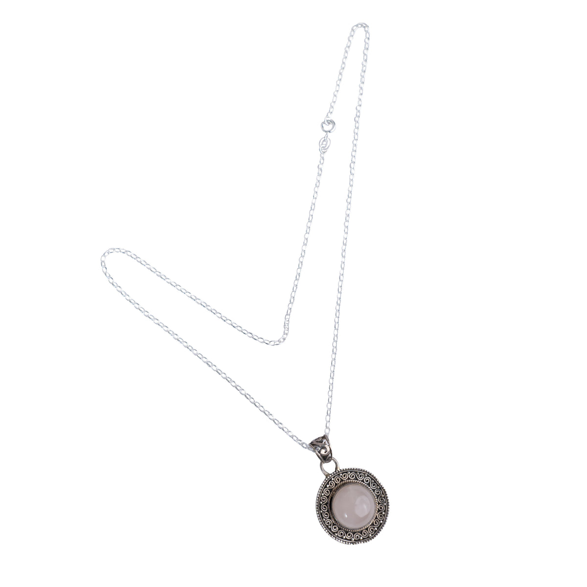 925 Sterling Silver Pendant Necklace with Round Rose Quartz Gemstone, Elegant Handmade Jewelry for Women, Timeless Design