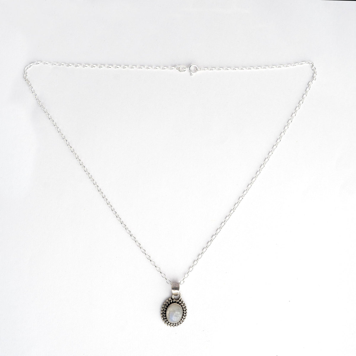 925 Silver Oval Moonstone Pendant Necklace with Intricate Silver Detailing 18-Inch Chain for Elegant Everyday Style