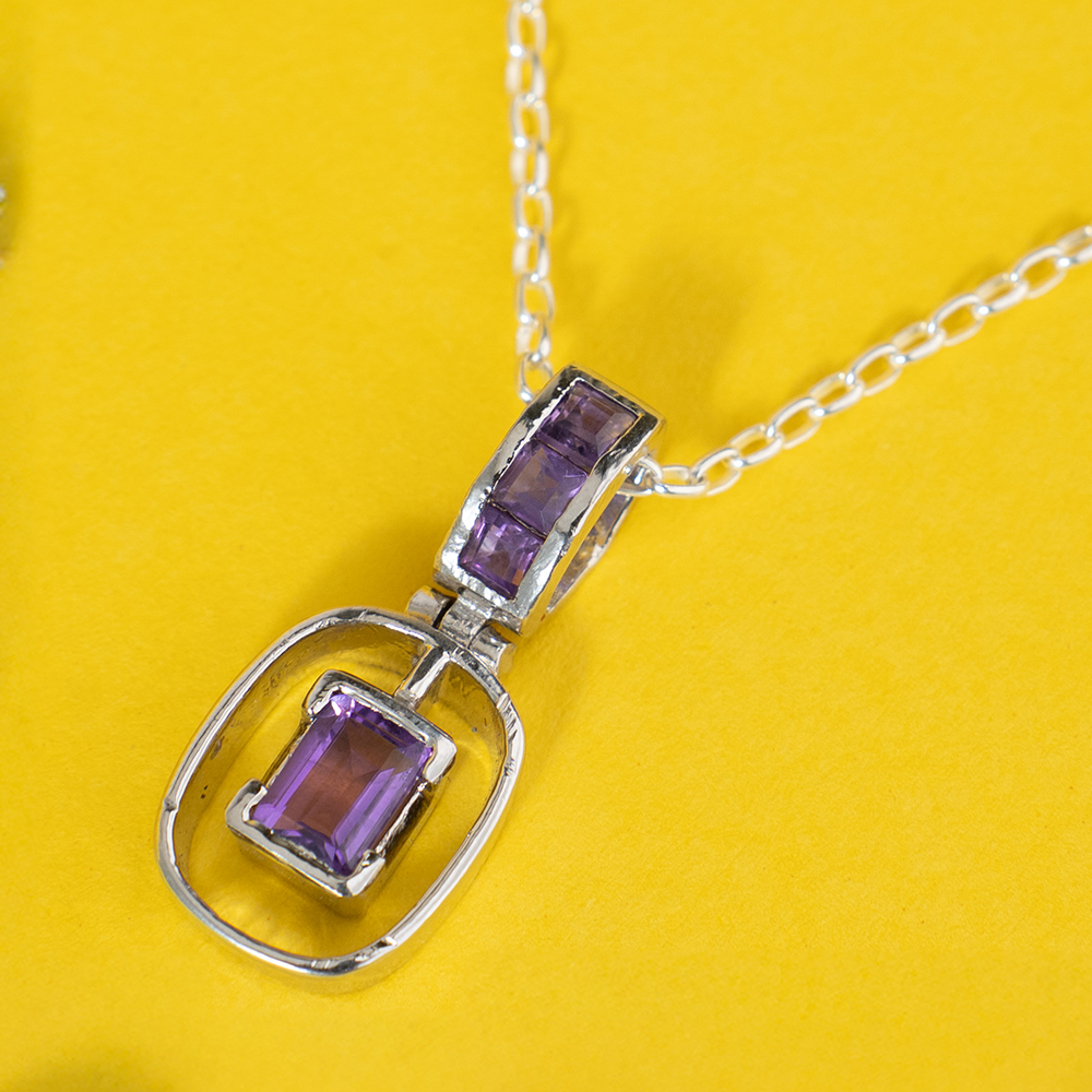 925 Silver Handcrafted Sterling Silver Pendant with Natural Amethyst Stone – Elegant and Unique Jewelry Piece
