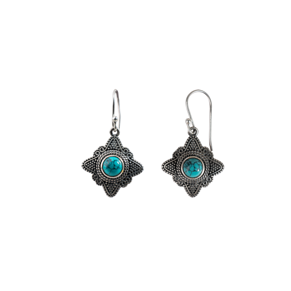 925 Elegant Sterling Silver Earrings with Turquoise Gemstone - Vintage-Inspired Boho Design, Perfect for Everyday and Occasions