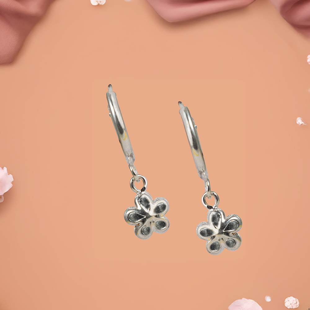 Sterling Silver Hoop Earrings with Hanging Star Charm - Elegant Celestial Design for Everyday and Special Occasions