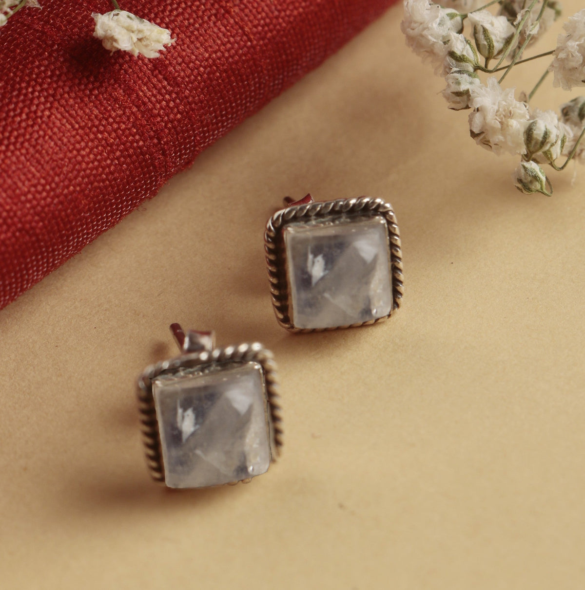 925 Sterling Silver Moonstone Eartops for Women | Handcrafted White Gemstone Jewelry |