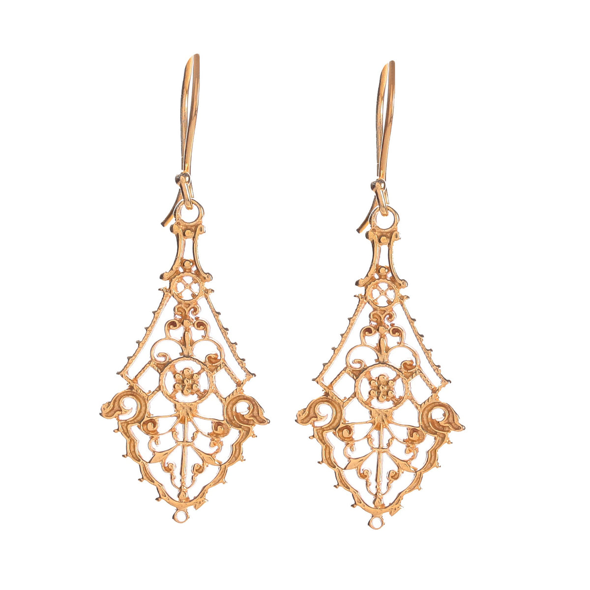 925 Stering Silver Elegant Filigree Gold-Plated Earrings – Vintage-Inspired Statement Jewelry for Women