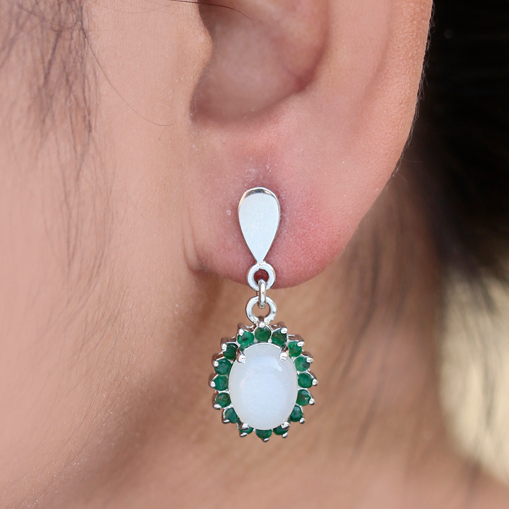 925 Sterling Silver Jewelry Handcrafted Earrings with Moonstone and Emerald Gemstones for Timeless Elegance and Everyday Glamour