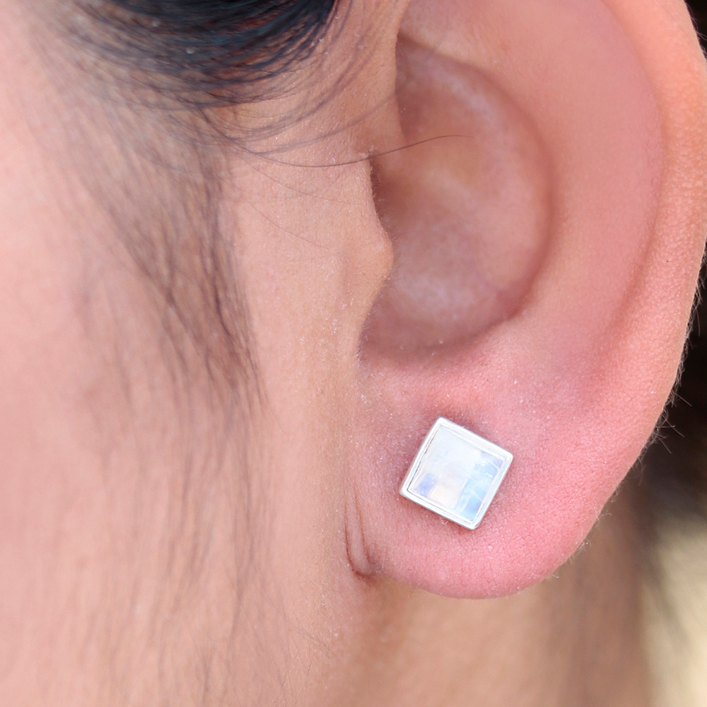 925 Silver Moonstone Stud Earrings – Elegant Design for Women & Girls