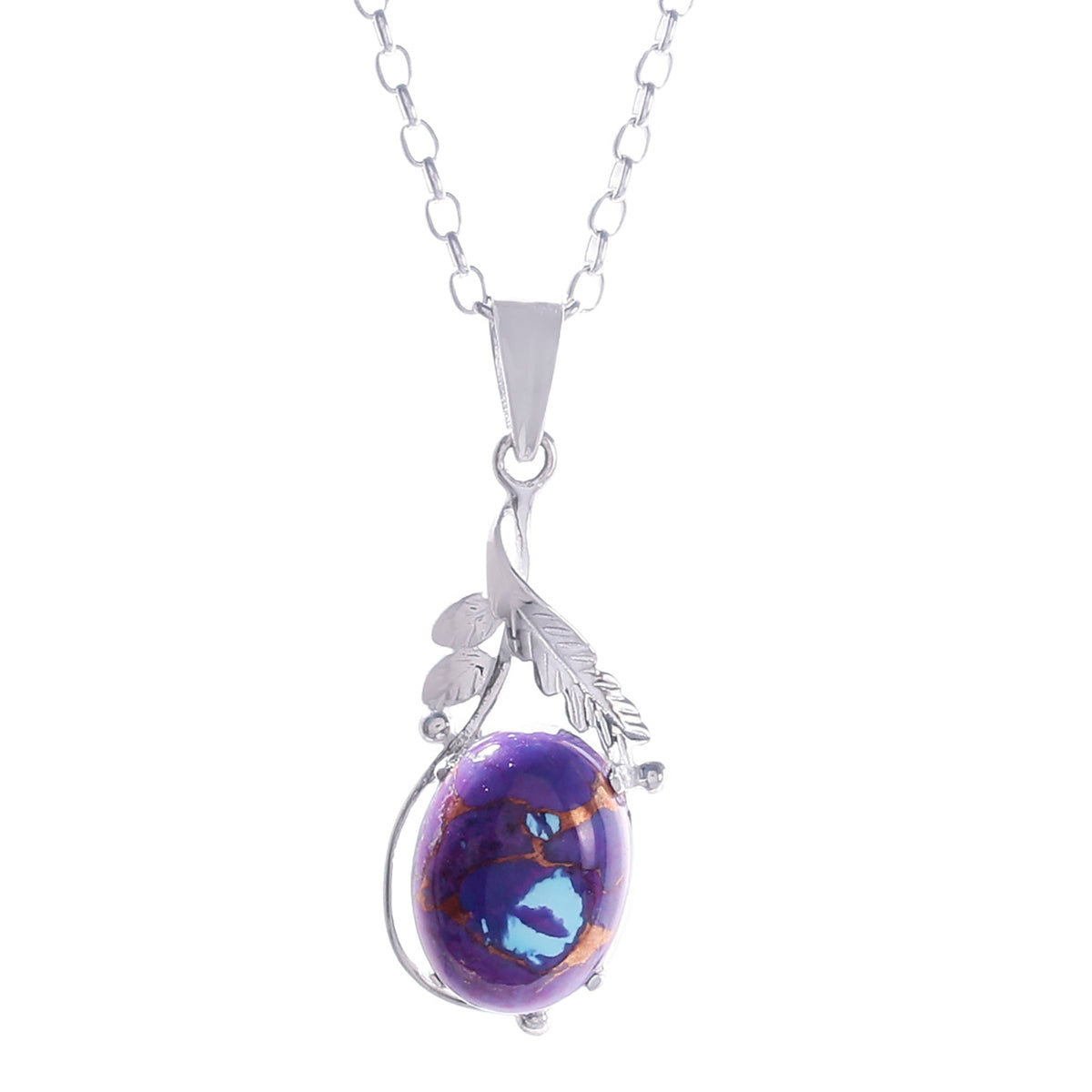 925  Sterling Silver Pendant with Purple Turquoise Gemstone – Elegant Nature-Inspired Jewelry