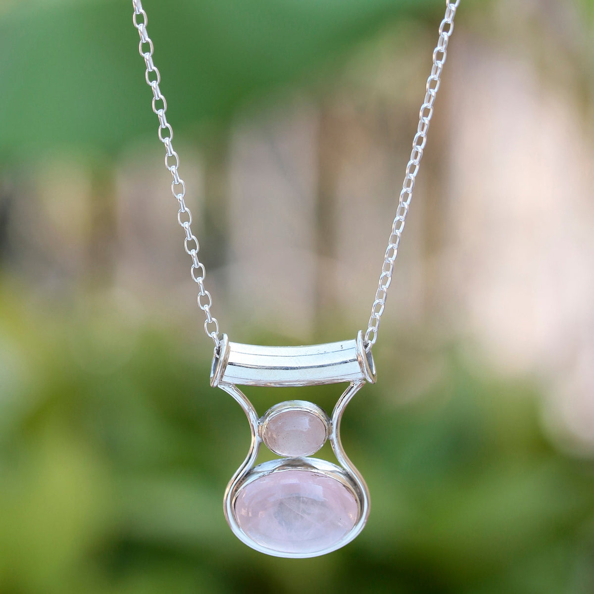 925 Silver  Rose Quartz Pendant with 18-Inch Chain Heart-Healing Crystal, Perfect Romantic Gift