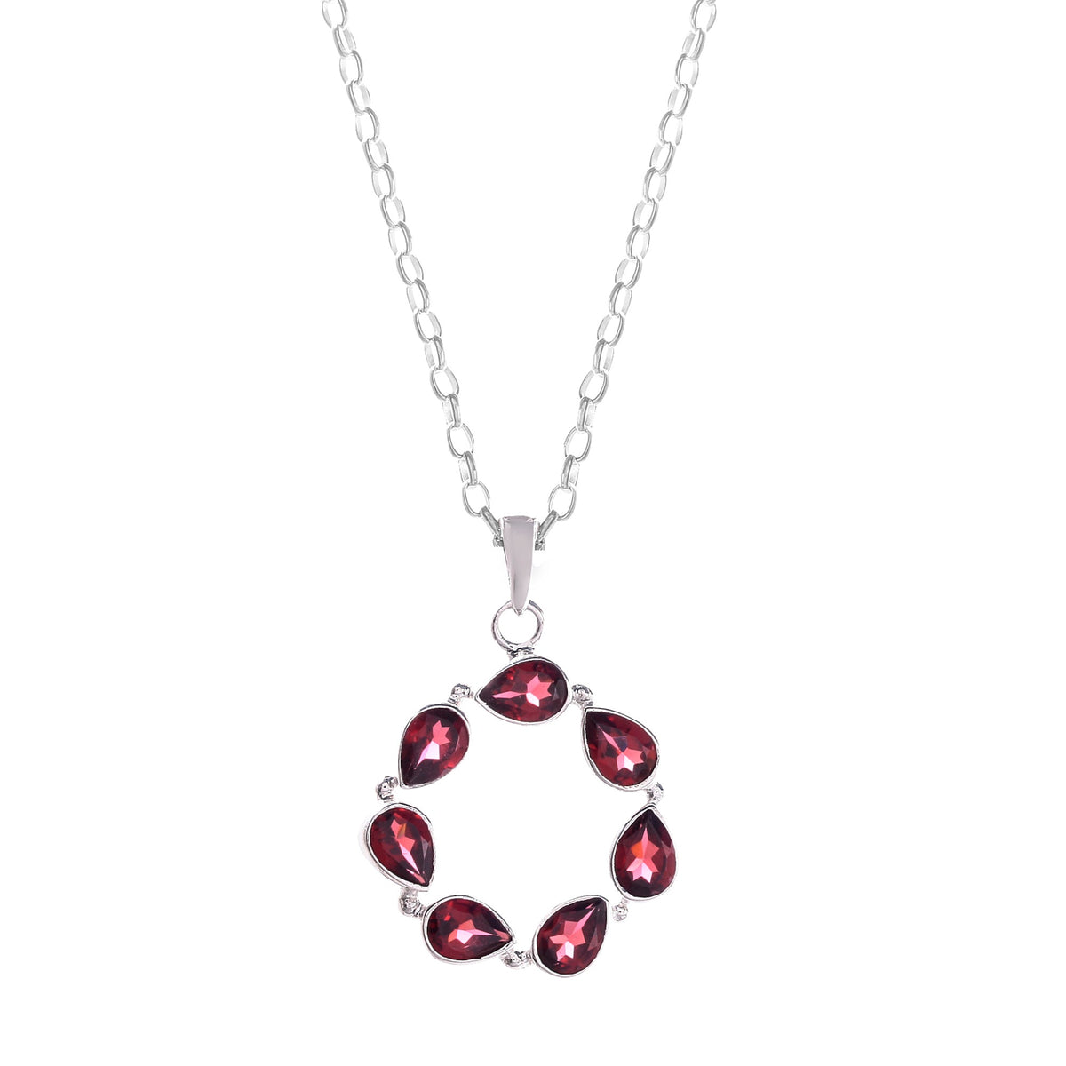 925 Sterling Silver Garnet Pendant – Elegant Flower Shape Design with Natural Garnet Gemstones – Perfect for Any Occasion