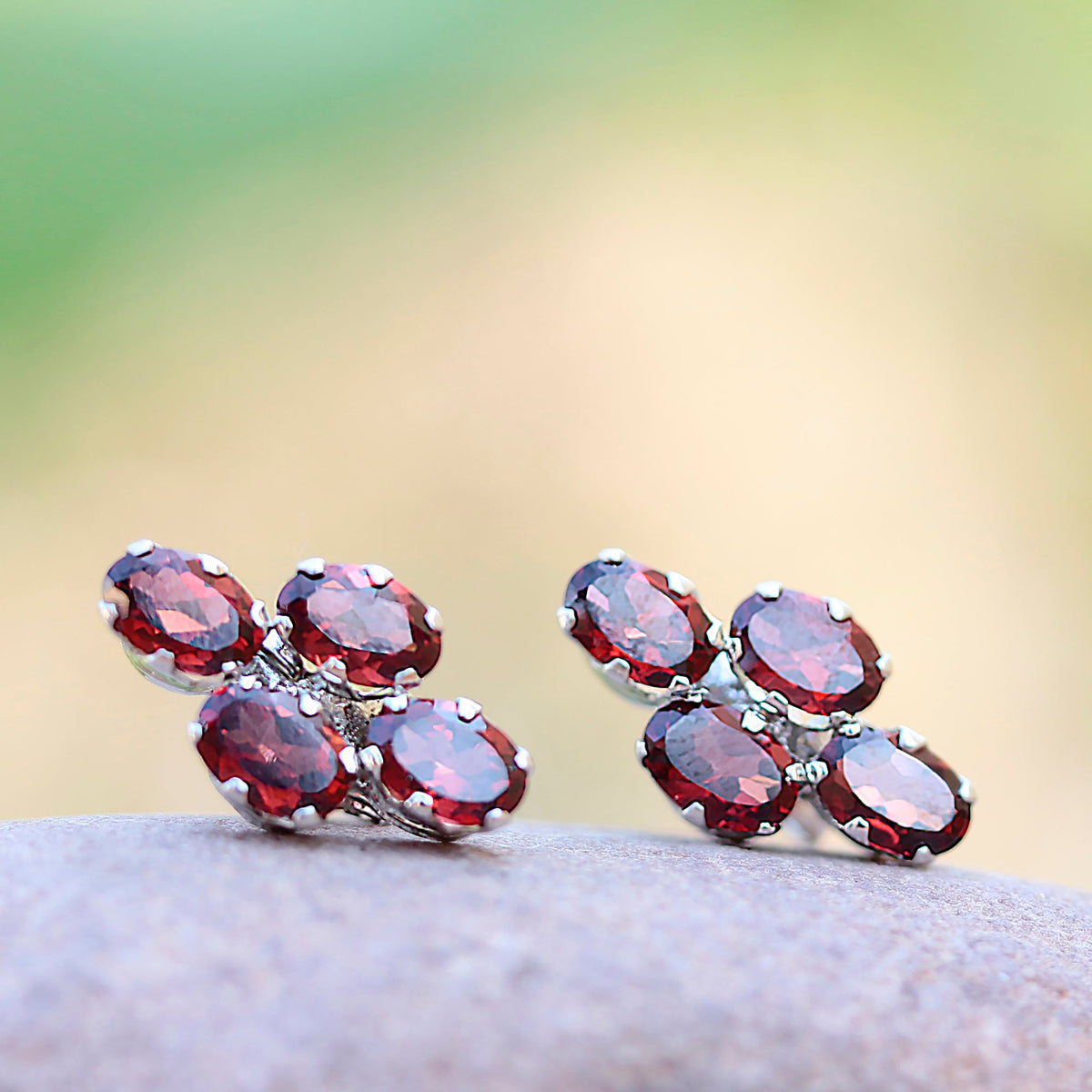 925 Sterling Silver Garnet Eartops – Elegant Handcrafted Jewelry for Every Occasion