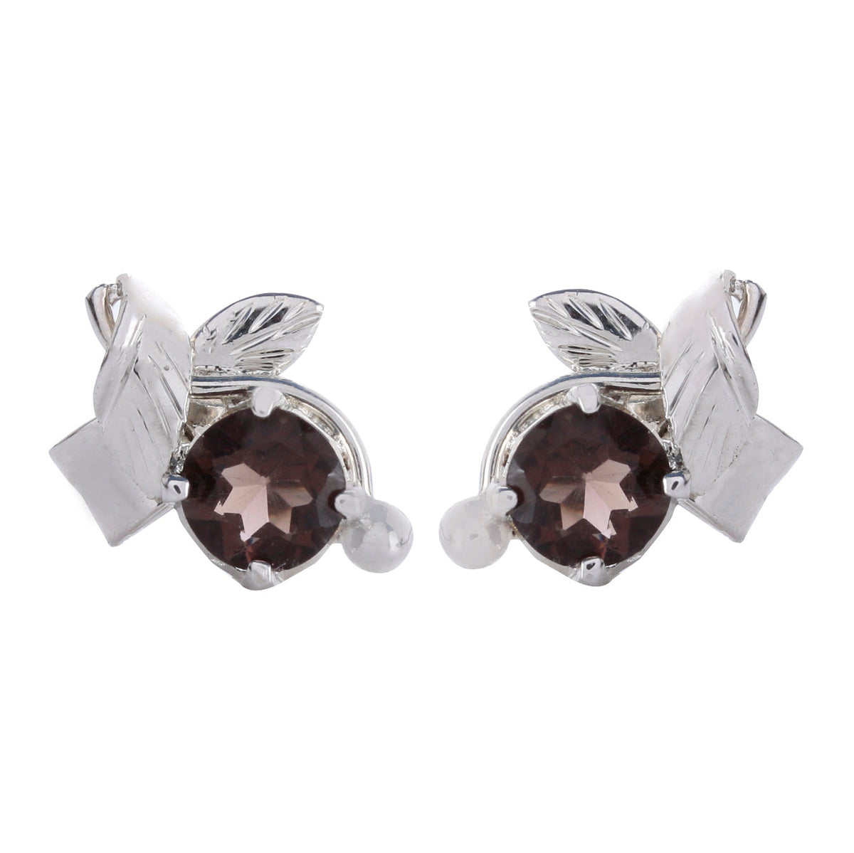 925 Sterling Silver Smoky Quartz Eartops – Leaf-Inspired Handcrafted Jewelry for a Natural Touch