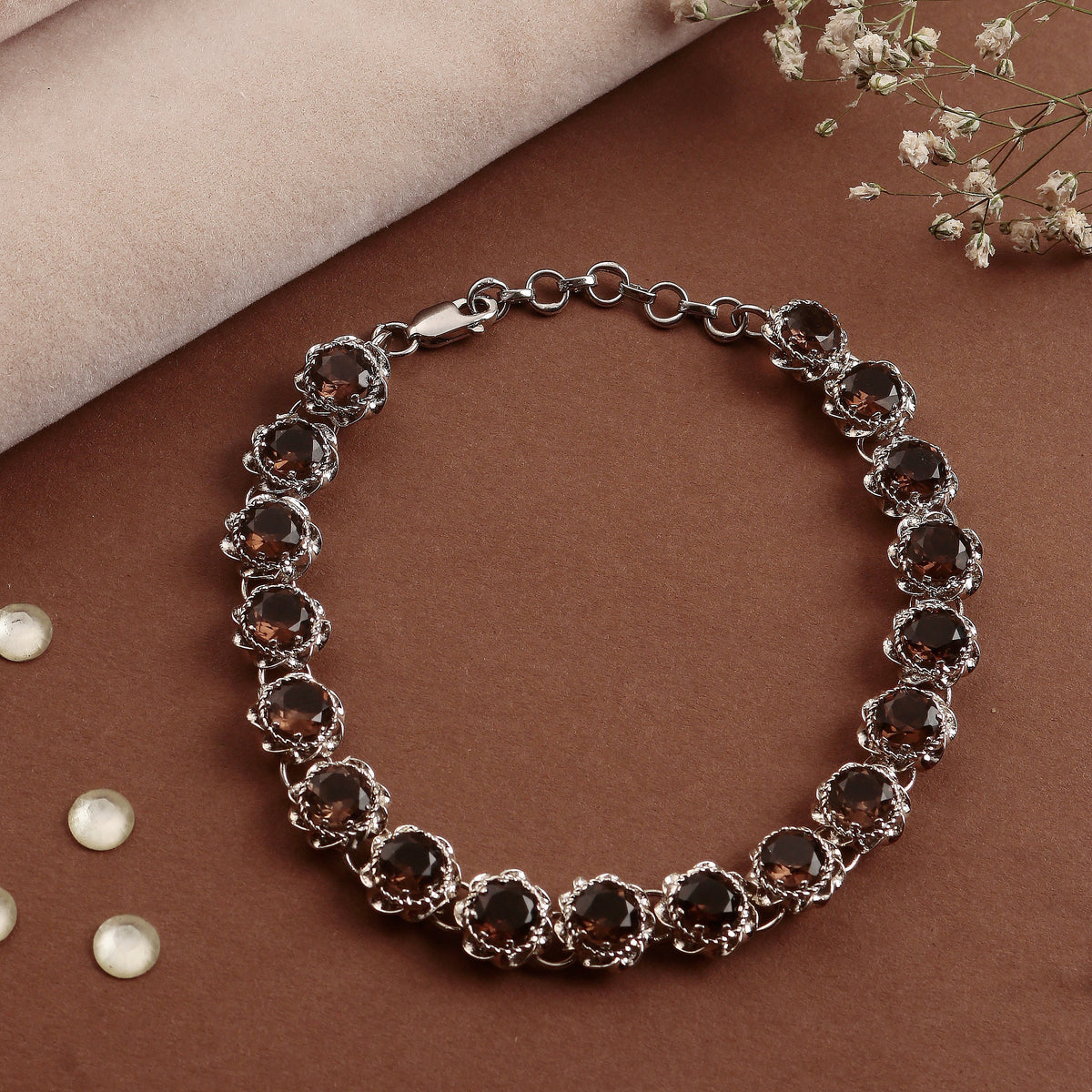 925 Sterling Silver Smoky Quartz Bracelet for Women | Handcrafted Brown Gemstone Jewelry | Elegant Designer Accessory
