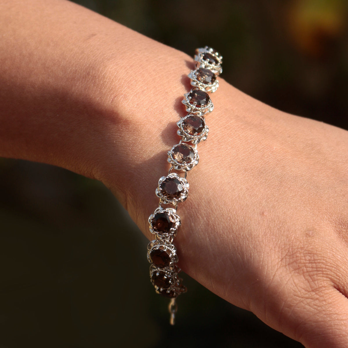 925 Sterling Silver Smoky Quartz Bracelet for Women | Handcrafted Brown Gemstone Jewelry | Elegant Designer Accessory