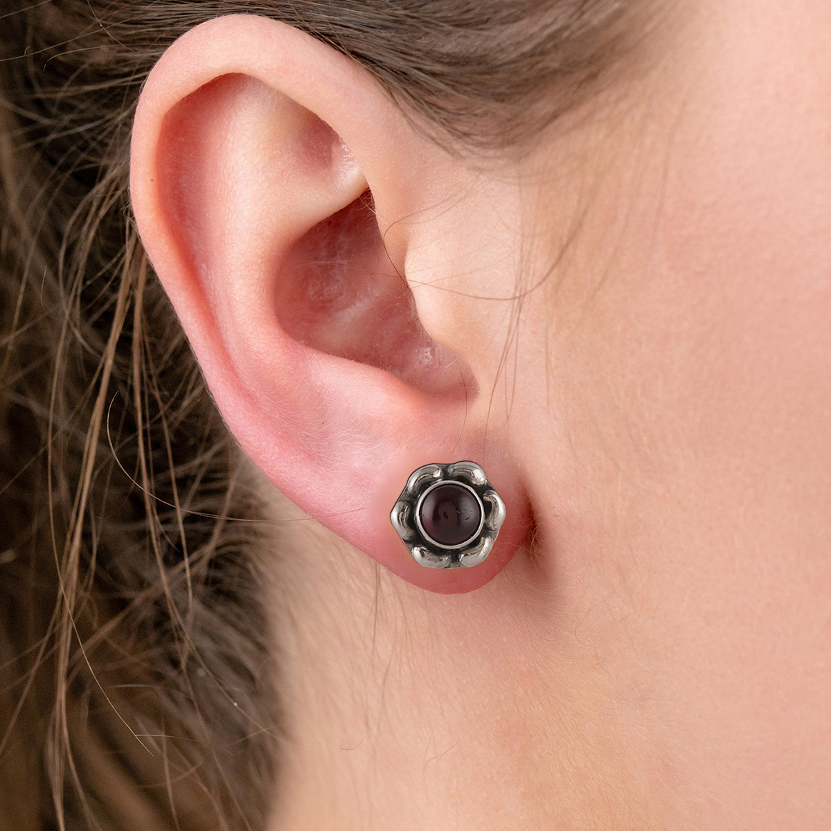 925 Silver Garnet Stud Earrings – Elegant Design for Women & Girls