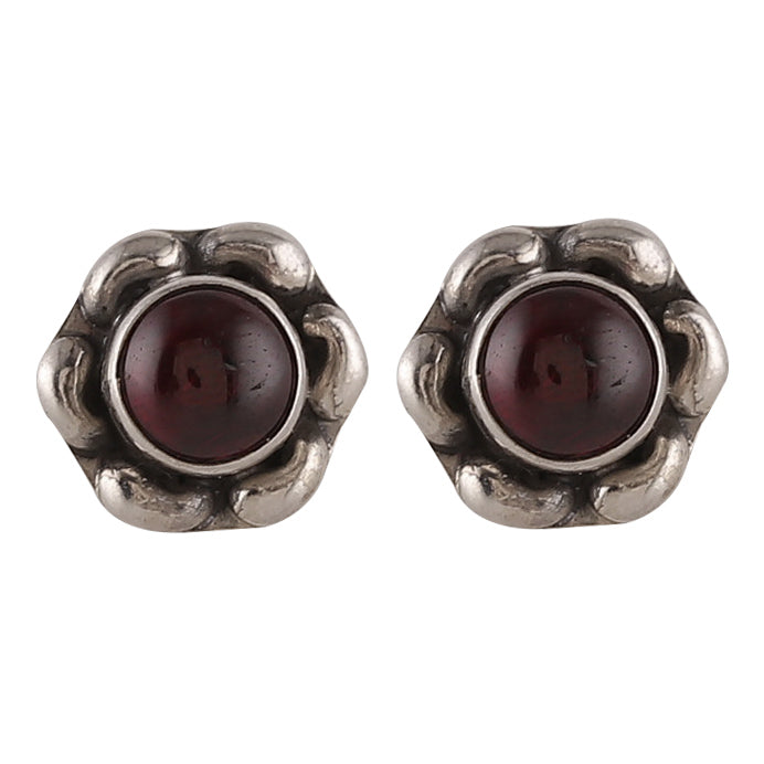 925 Silver Garnet Stud Earrings – Elegant Design for Women & Girls