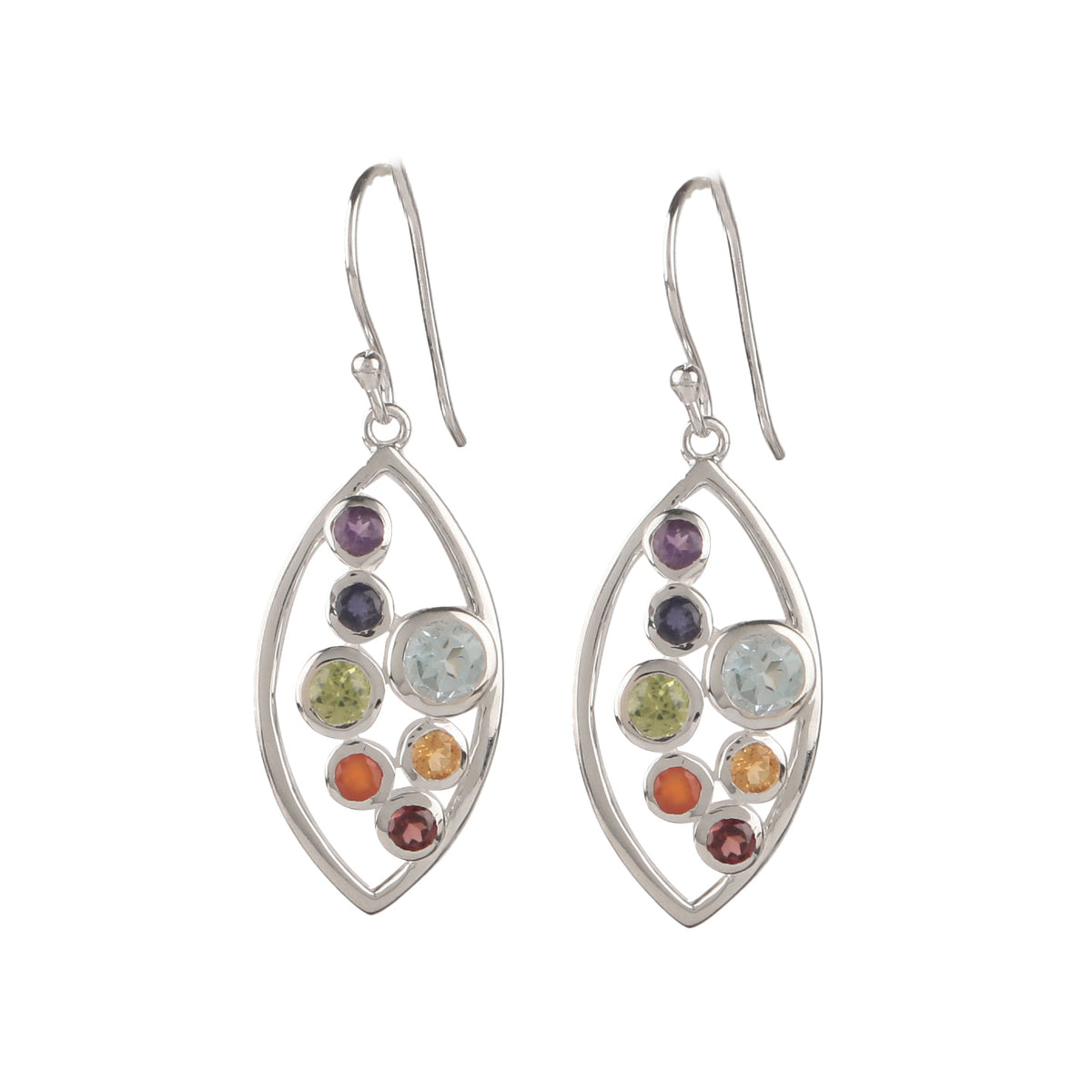 925 Sterling Silver Chakra Earrings for Women | Seven Stone Healing Jewelry | Colorful Boho Style Earrings