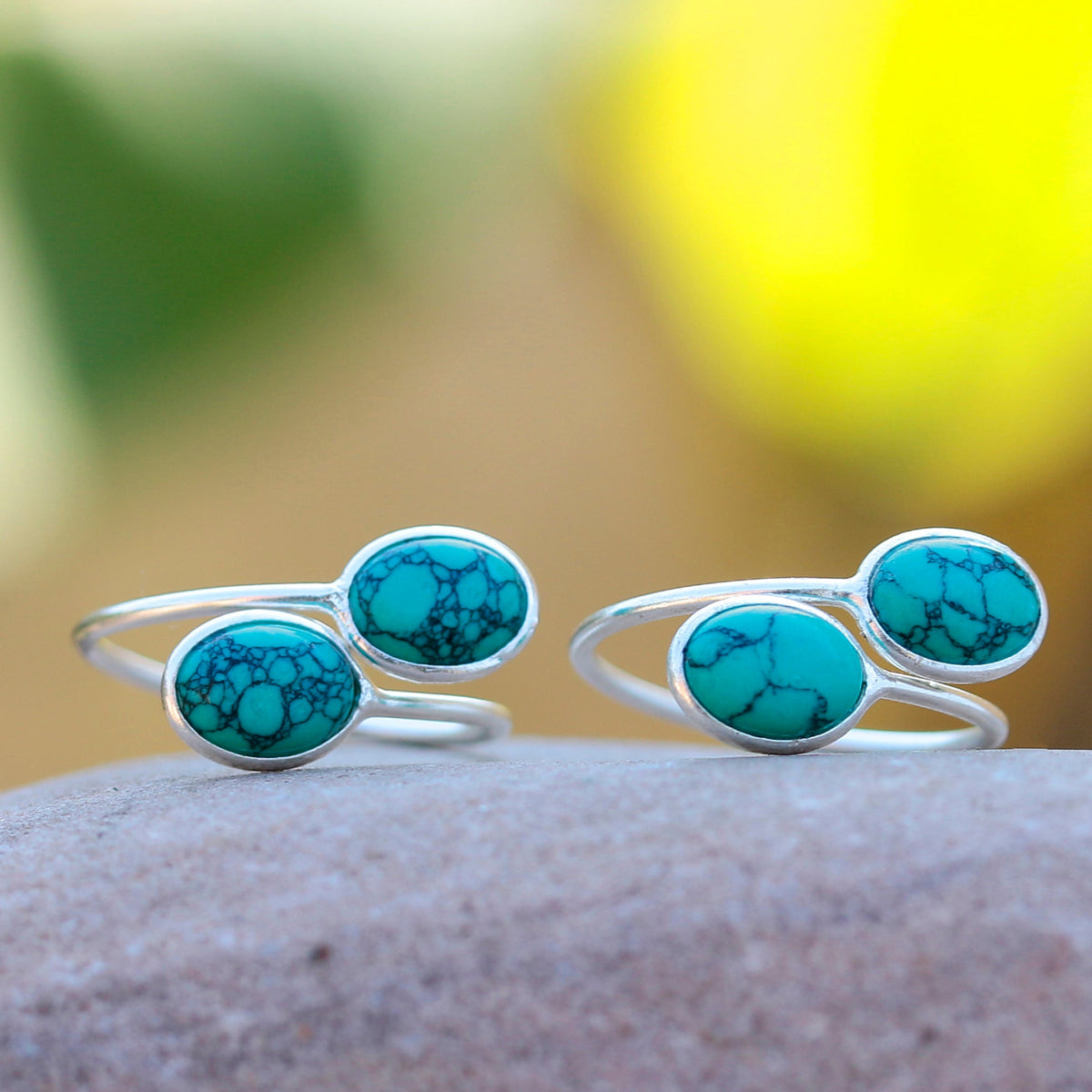 925 Sterling Silver Adjustable Turquoise Toe Rings