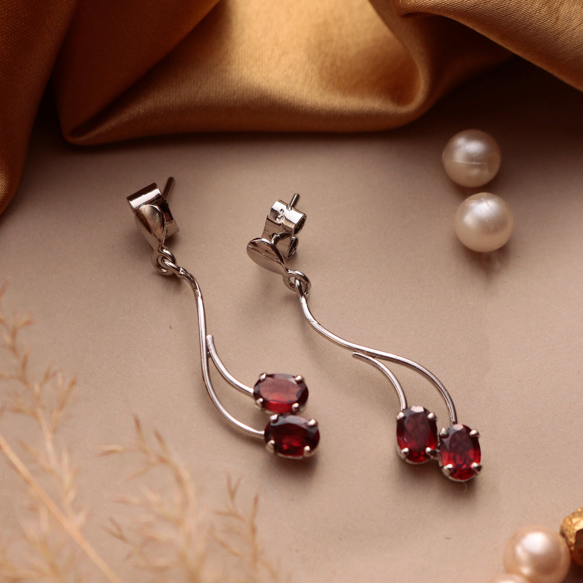 925 Sterling Silver Garnet Earrings for Women | Handcrafted Red Gemstone Jewelry | Classic and Stylish Design |