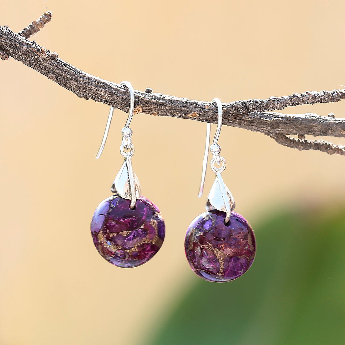 925 Silver Purple Turquoise Drop Earrings Dangle Jewelry