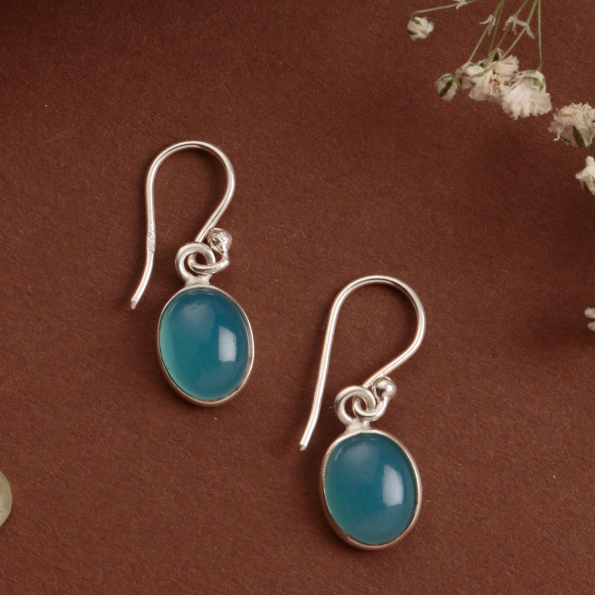 925 Sterling Silver Blue Chalcedony Earrings for Women | Handcrafted Blue Gemstone Jewelry | Elegant Designer Accessory
