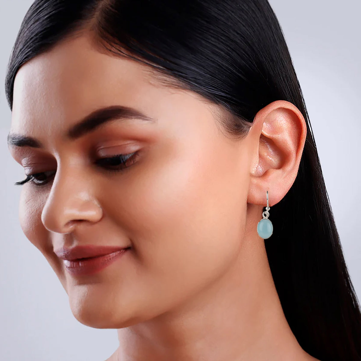 925 Sterling Silver Blue Chalcedony Earrings for Women | Handcrafted Blue Gemstone Jewelry | Elegant Designer Accessory