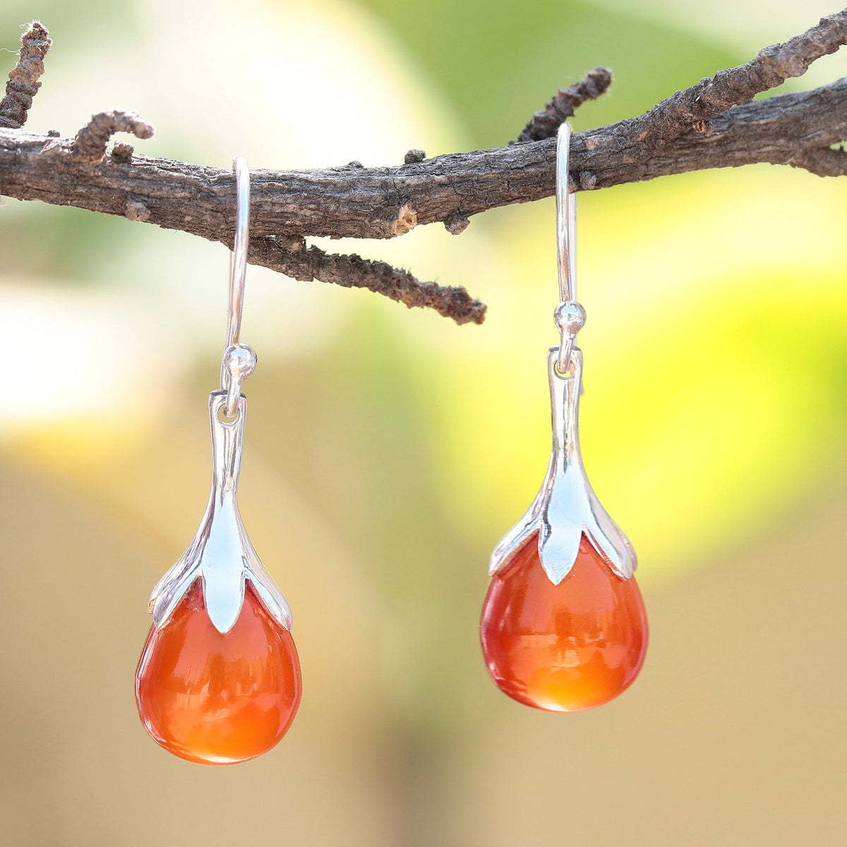 925 Sterling Silver Carnelian Drop Earrings – Elegant Teardrop Gemstone Jewelry for Women