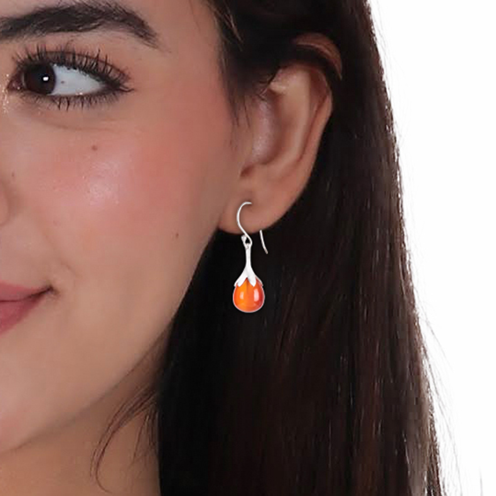925 Sterling Silver Carnelian Drop Earrings – Elegant Teardrop Gemstone Jewelry for Women