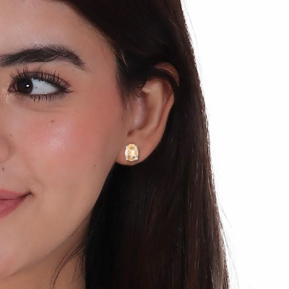 925 Silver Citrine Stud Earrings  Elegant Design for Women & Girls