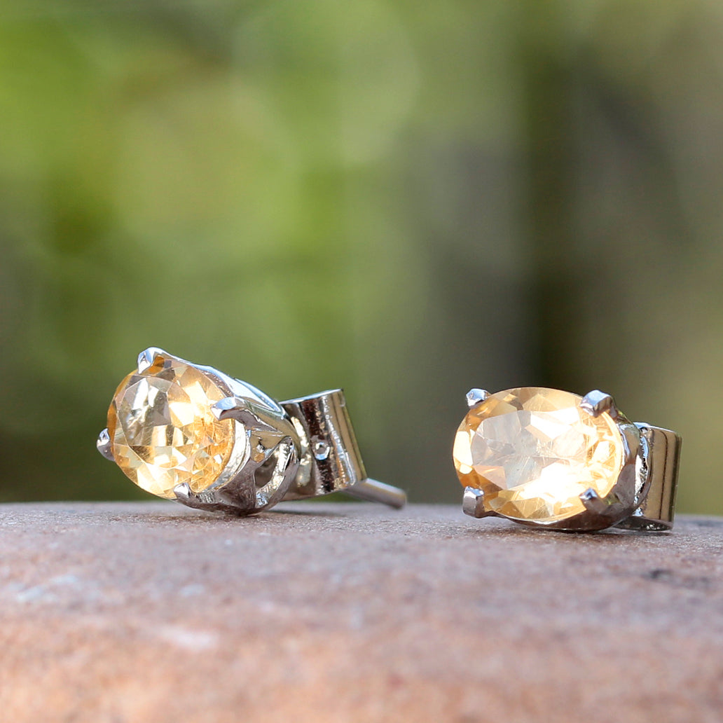 925 Silver Citrine Stud Earrings  Elegant Design for Women & Girls