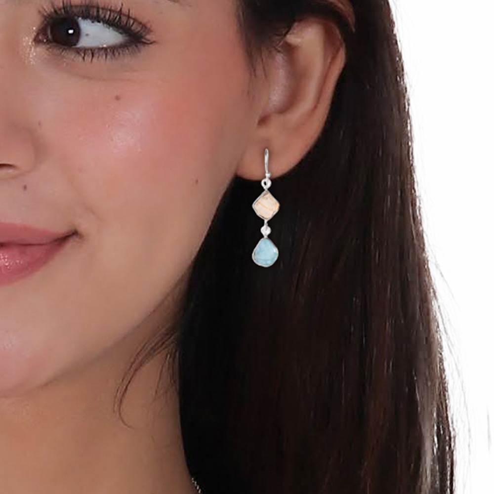 925 Silver Uncut  Citrine & Apatite Dangle Earrings Handcrafted Natural Gemstone Jewelry
