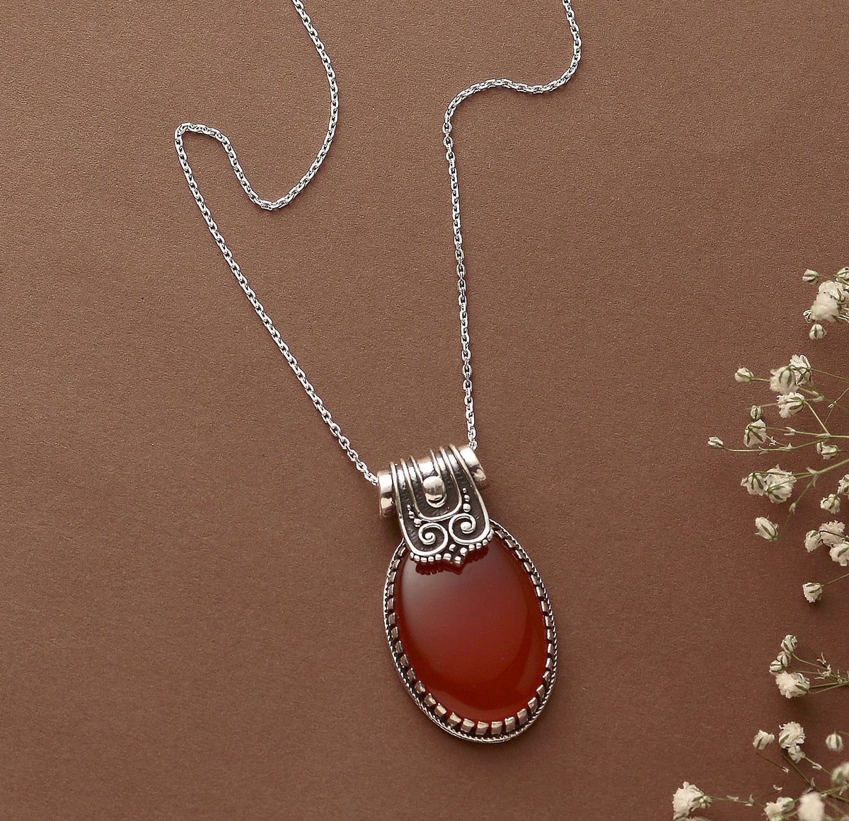 925 Sterling Silver Carnelian Pendant without Chain | Handcrafted orange Gemstone Jewelry | Elegant Calming Design