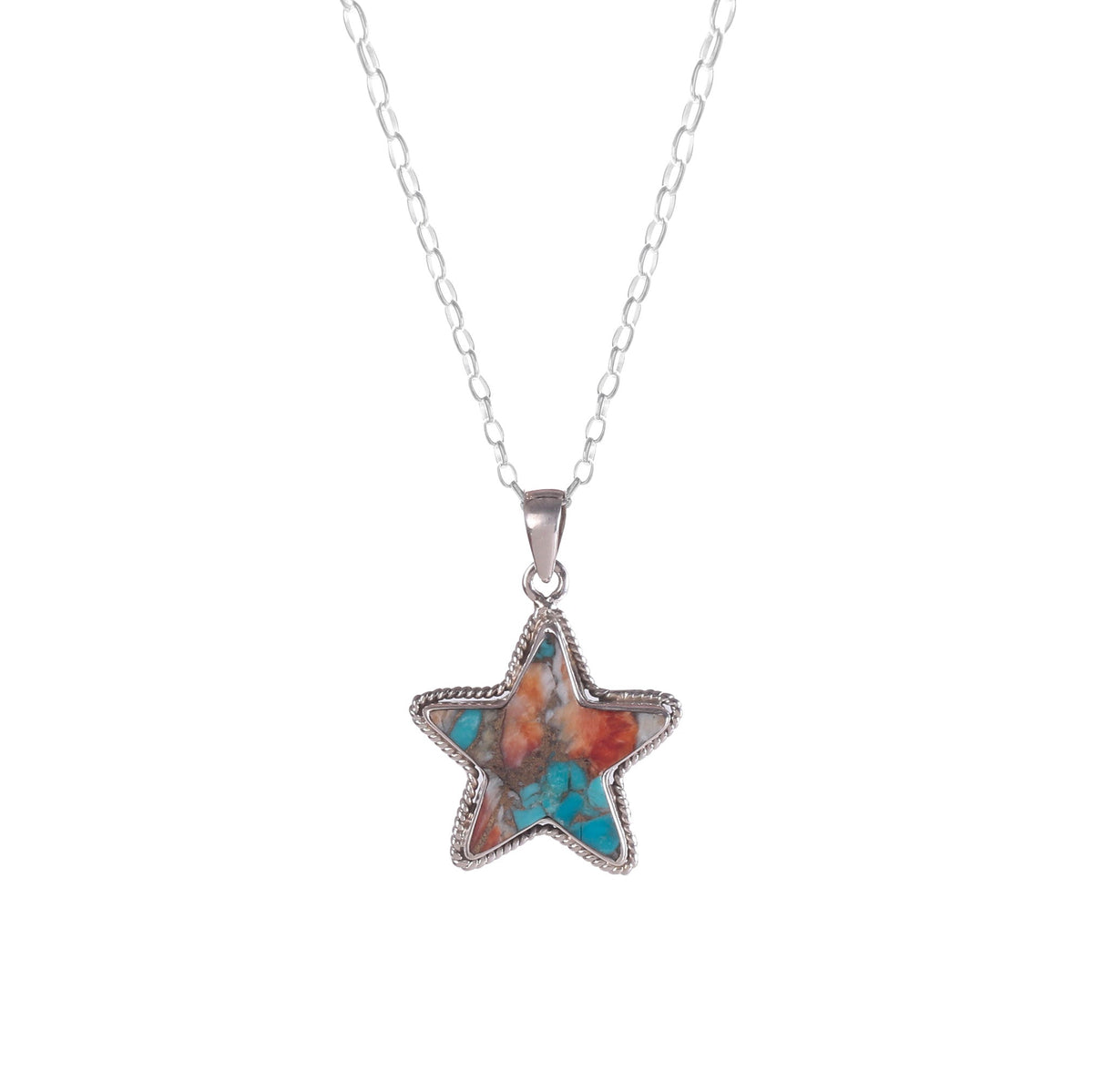 925 Sterling Silver Star-Shaped Turquoise Inlay Pendant – Handmade Boho Jewelry