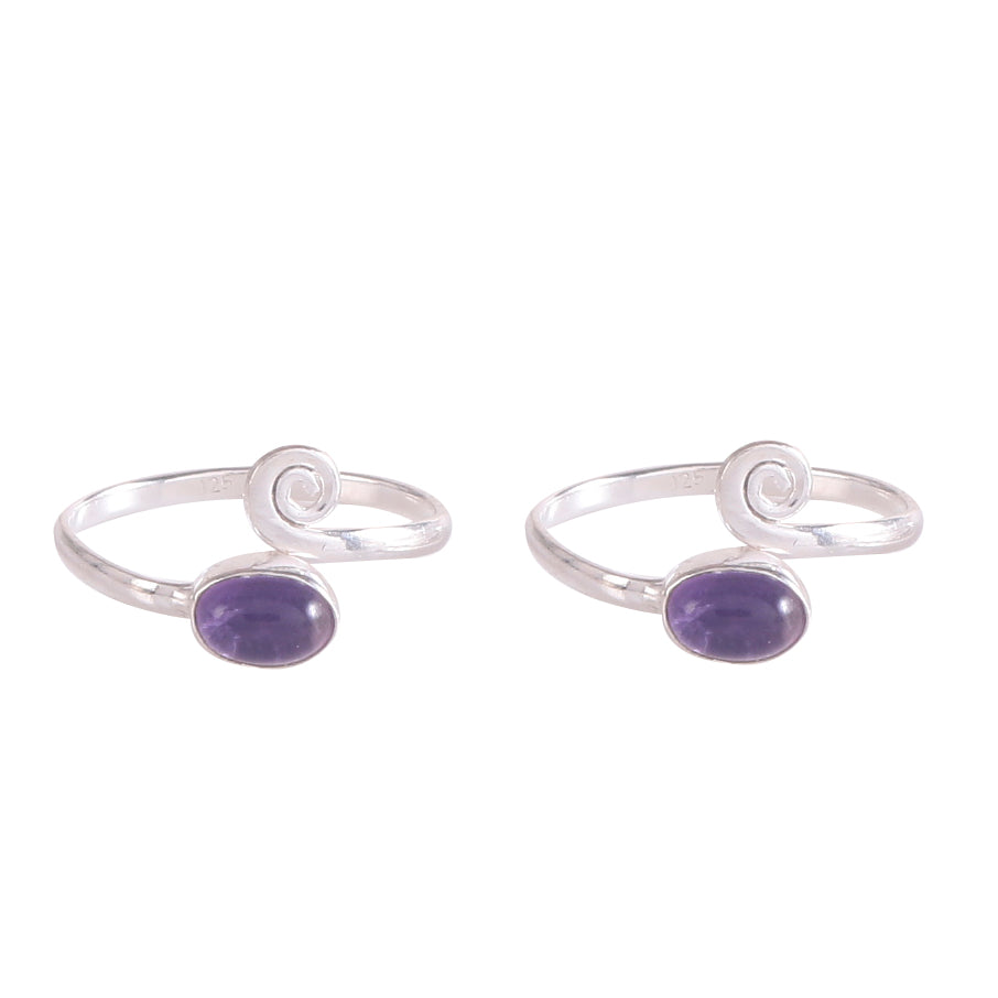 925 Sterling Silver Adjustable Amethyst Toe Rings