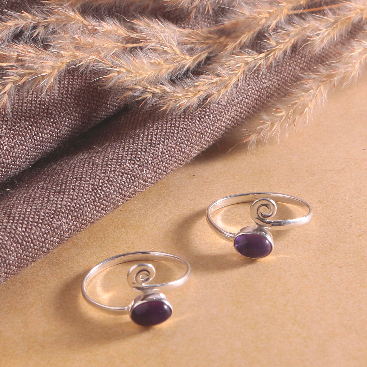 925 Sterling Silver Adjustable Amethyst Toe Rings