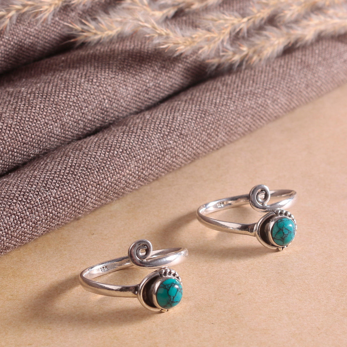 925 Sterling Silver Adjustable Turquoise Toe Rings