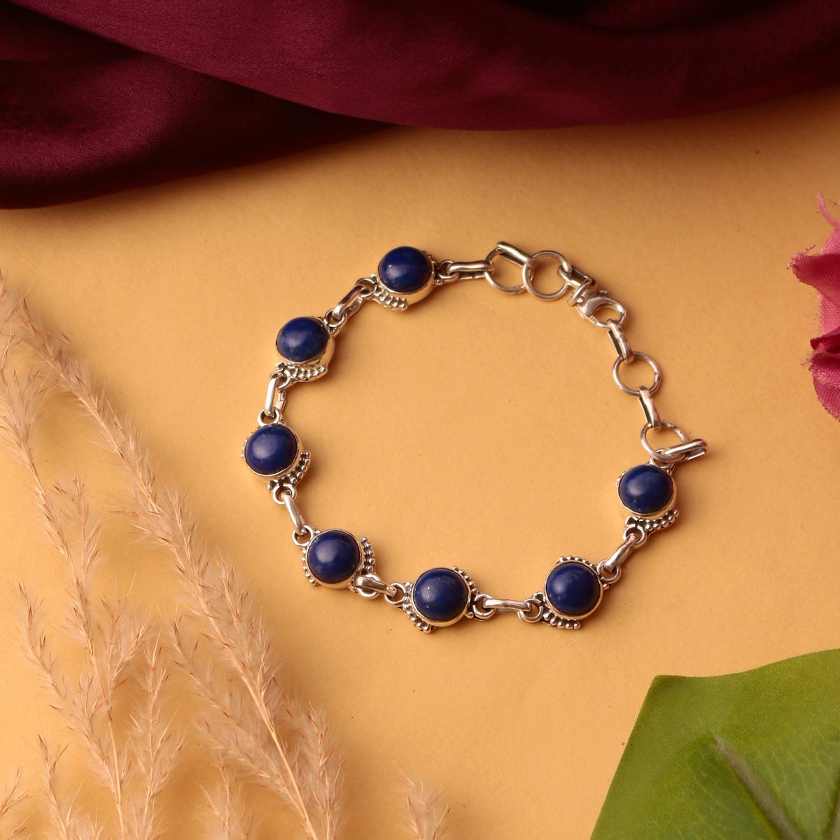 925 Sterling Silver Lapis Lazuli Bracelet  Elegant Handmade Gemstone Jewelry
