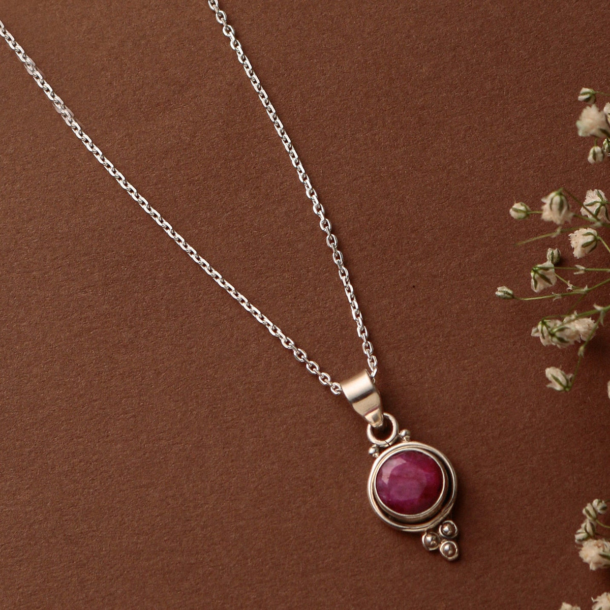 925 Sterling Silver Ruby Pendant Necklace for Women with 18" Chain | Handmade Red Gemstone Jewelry | Romantic Elegant Gift for Her
