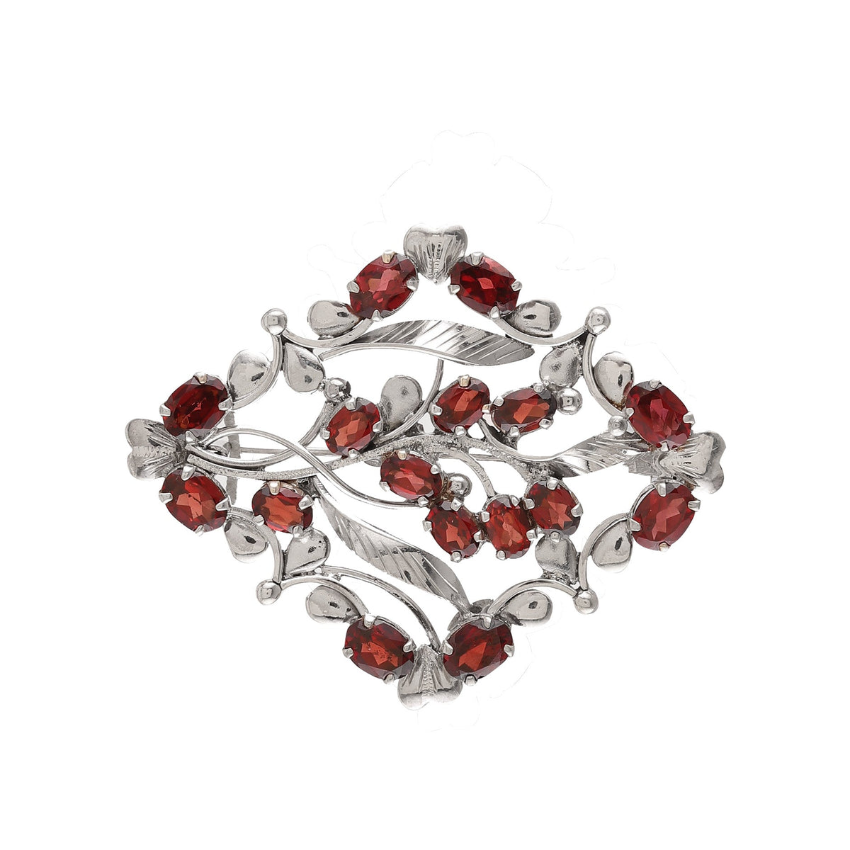 925 Silver Garnet Floral Brooch Elegant Vintage-Inspired Statement Jewelry